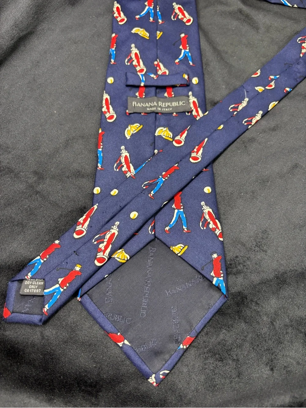 Banana Republic Made in Italy Golf Novelty Silk Tie – Navy Blue Golfer Print